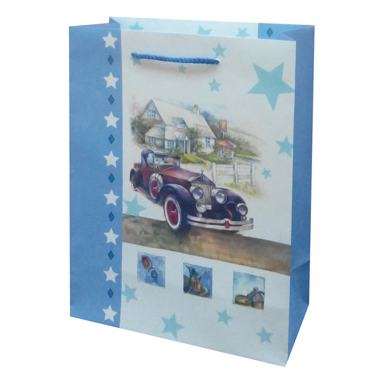 Wholesale Foldable Reusable Eco-friendly Cute Print Kraft Paper Bags With Rope Handles 2