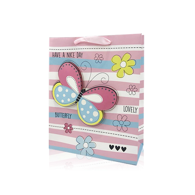 Hot Sale 3D Bowknot Durable Kraft Paper Gift Bags with Twisted Handle 1