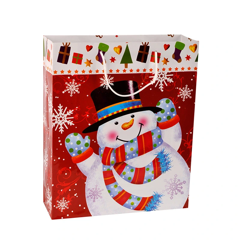 Wholesale Snowman Print Children Christmas Gift Paper Gift Bags With Two Handles 1