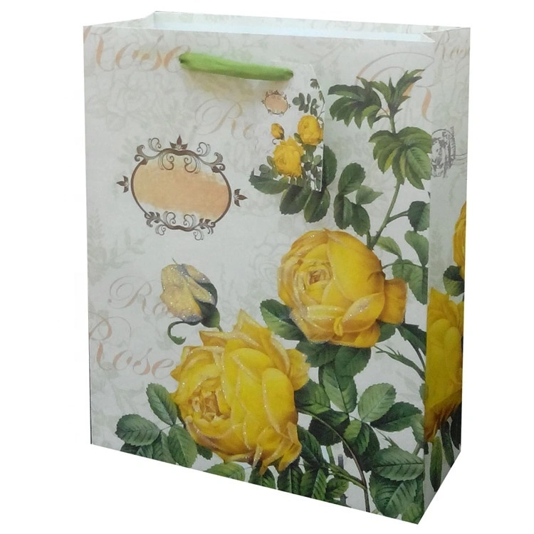 Borsa di carta pieghevole natalizia durevole con doppio manico riciclato in rilievo giallo 1