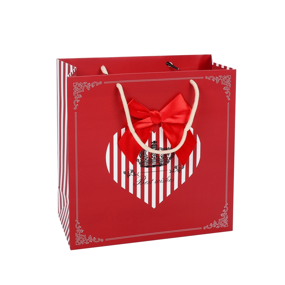 Wholesale High Quality Custom Logo Printed Red Wedding Paper Gift Bags With Rope Handles 1