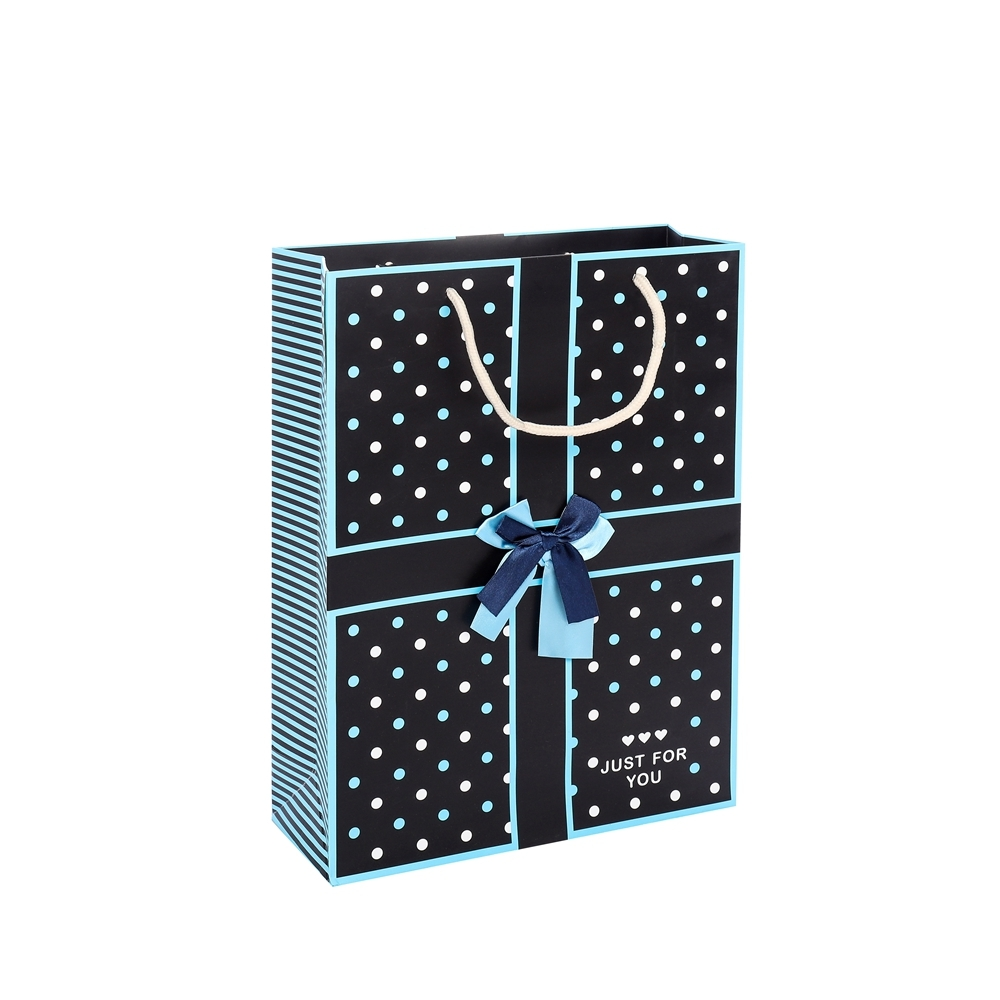 Wholesale Custom Dot Printed Biodegradable Birthday Blue Paper Gift Bags With Rope Handles 1
