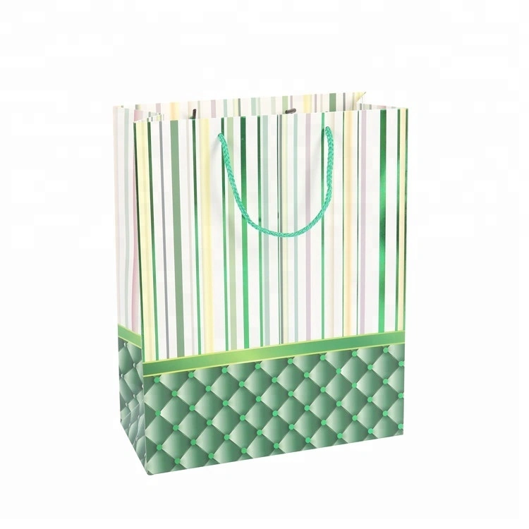 2019 High Quality Custom Handmade Stripe Green Gift Bags For Shopping, Bulk Oversized Gift Bags 1