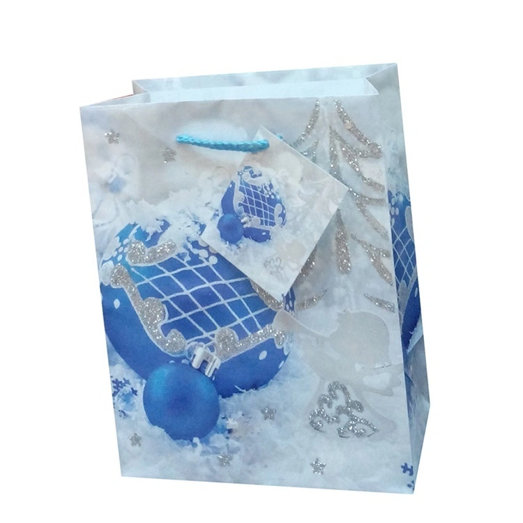 Custom Logo Printing Handmade Foldable Lovely Natrual Blue Paper Chocolate Gift Bags 1