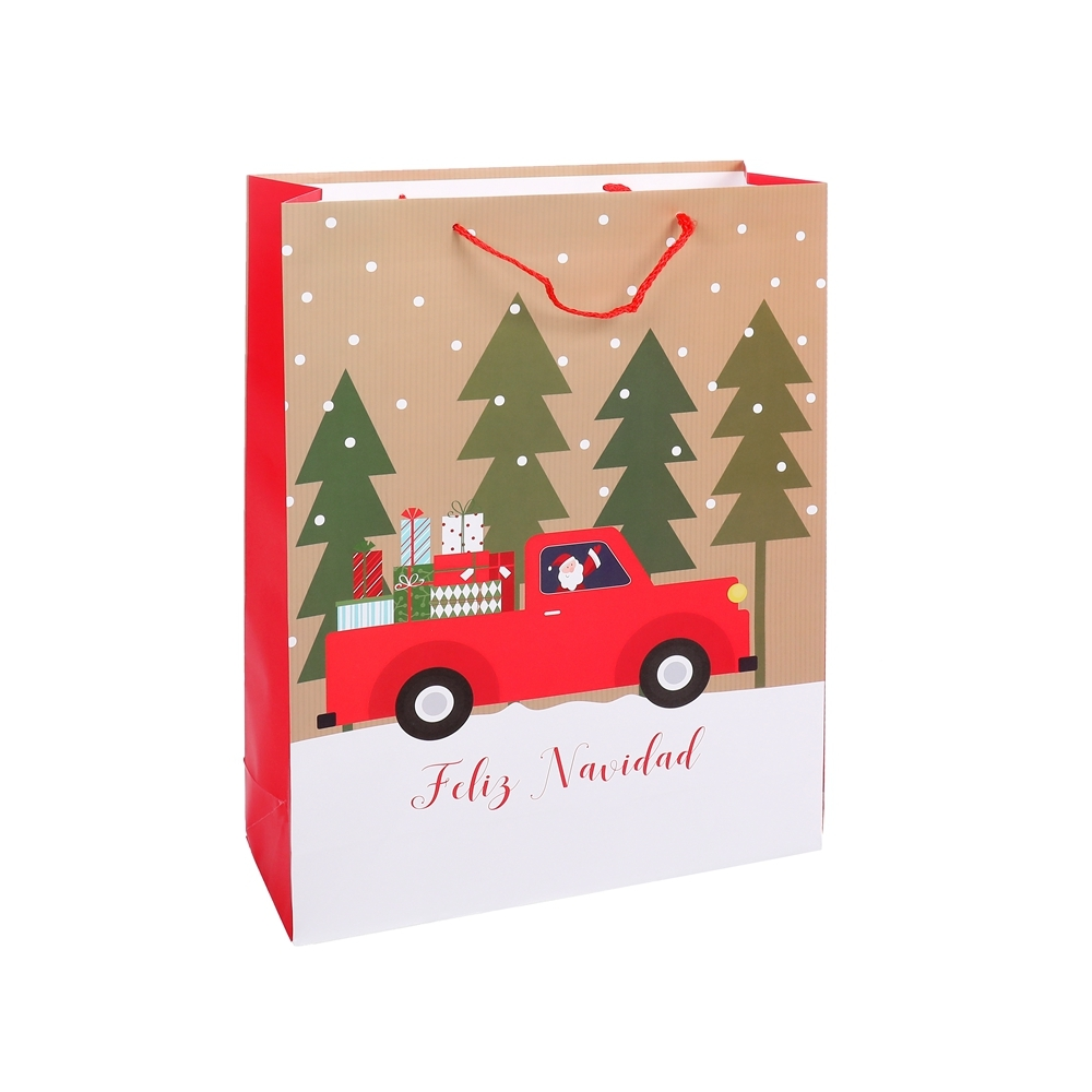Bolso de compras de empaquetado modificado para requisitos particulares plegable al por mayor de la Navidad del papel del regalo con la manija 1