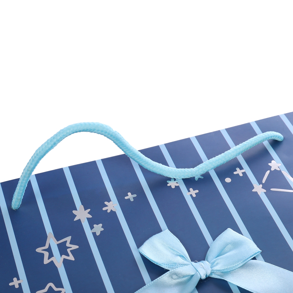 Simple Hot Sell Blue Striped Paper Bag With Handles Shopping Merchandise Party Gift Bags 4