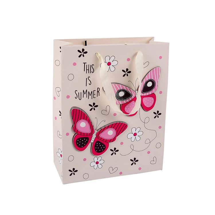 Venta caliente 3D Bowknot Durable Bolsas de regalo de papel Kraft con mango torcido1 1