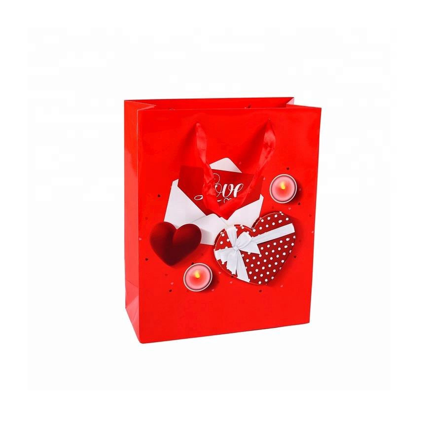 Wholesales Cheap Popular Fancy Red Festive Coated Paper Unoccupied Shopping Gift Bags 1