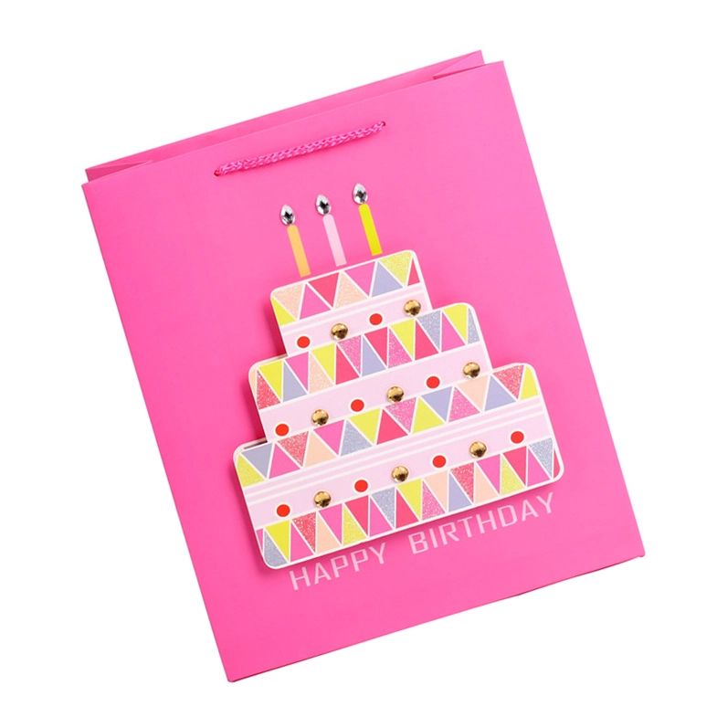 Stock Promotional Lovely Cheap Cake Pattern Kraft Square Party Paper Packing Bags With Logo Printing 1