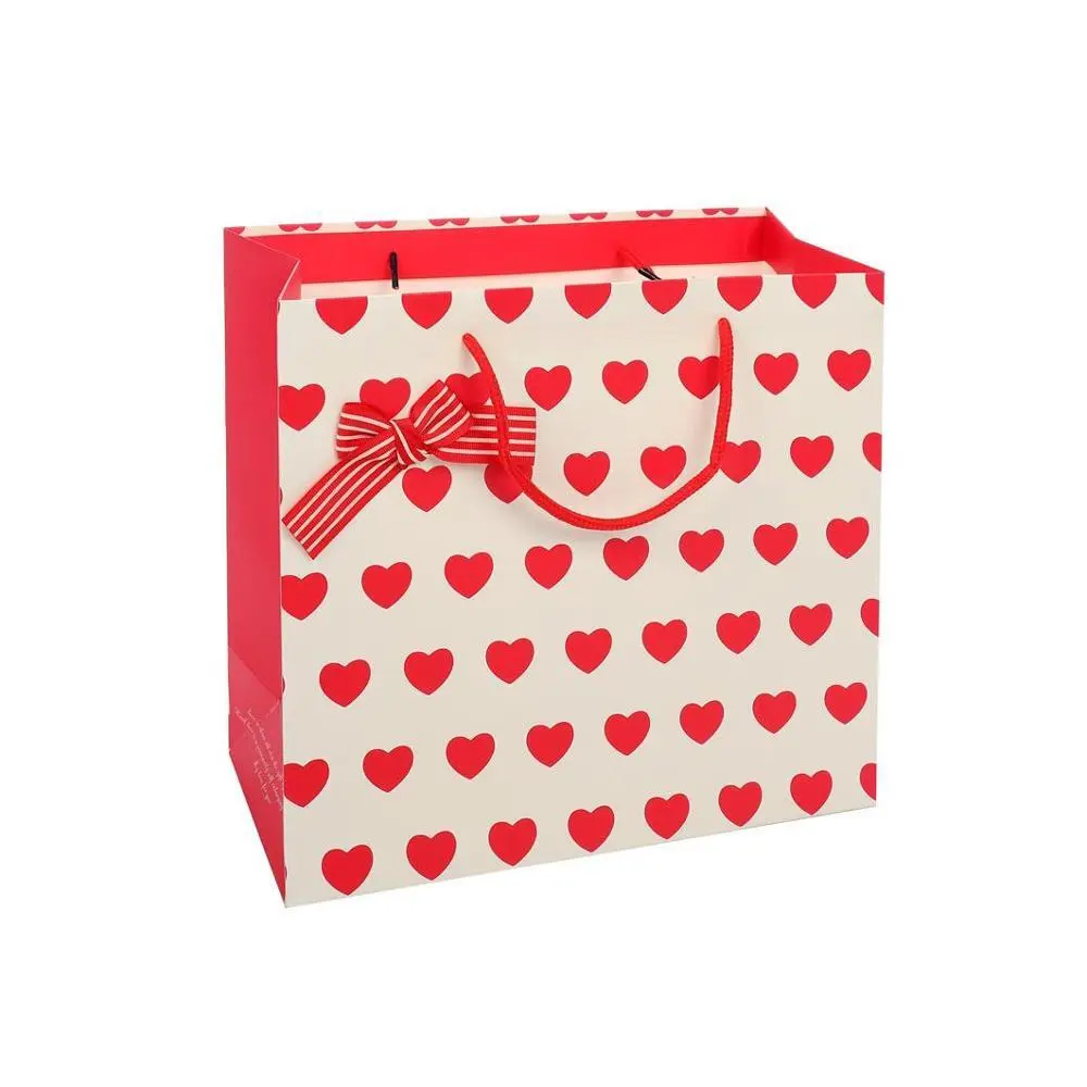 New Design High Quality Sweet Eco-Friendly Logo Printing Square Red Shopping Paper Gift Bags 1