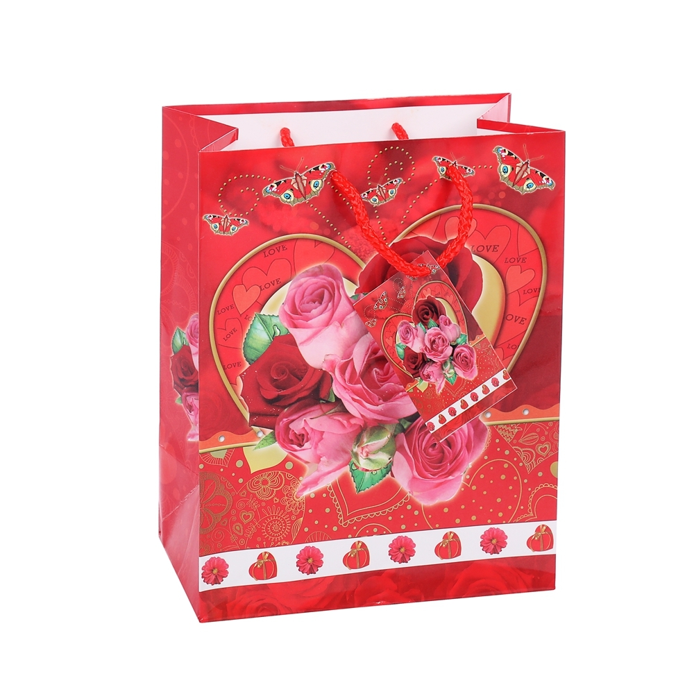 Bolsos de compras florales rojos plegables del regalo del diseño elegante festivo de lujo con las manijas 1
