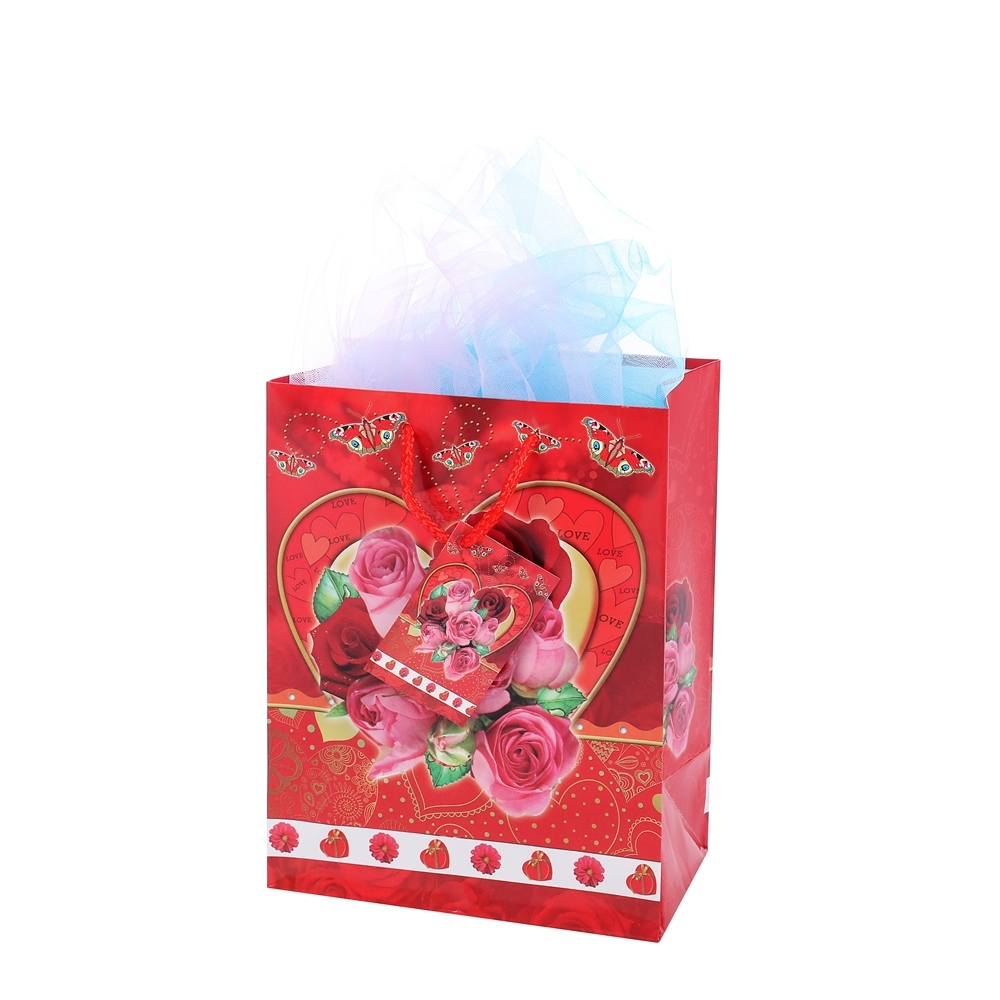 Bolsos de compras florales rojos plegables del regalo del diseño elegante festivo de lujo con las manijas 3