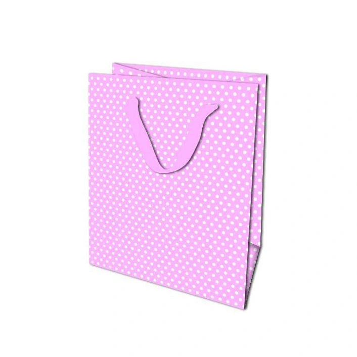 Wholesale Custom Cheap Simple Style Biodegradable Pink Carry Paper Gift Bags With Dot Printed 1