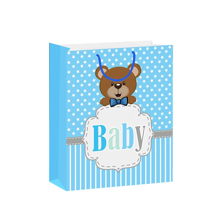 Sacchetti di carta fantasia cartone animato goffrato durevole ecologico blu promozionale di alta qualità per il bambino 1