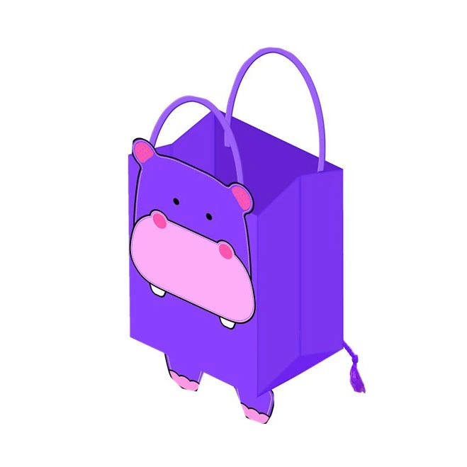 New Design Foldable Reusable Paper Shopping Bag With Drawstring, Printed Purple Paper Bags 1