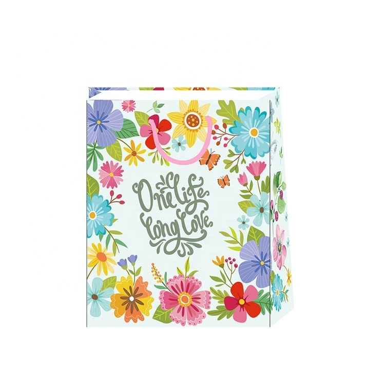 Custom Printed Free Sample Colorful Cartoon Floral Paper Gift Shopping Bag 1