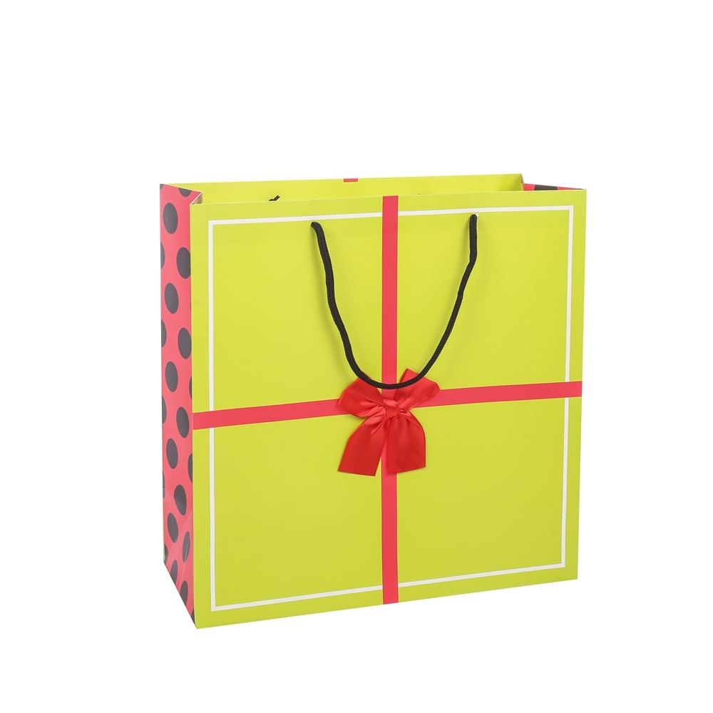 Classic Kraft Paper Gift Bags Green Paper Gift Bag With Ribbon Handle For Birthday 1
