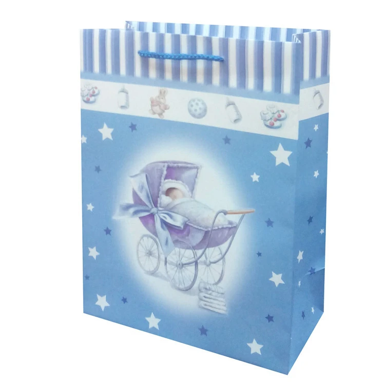 Wholesale Printed Your Own Logo Blue Gift Shopping Paper Bag With Rope Handles 1