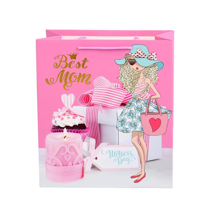 Hot Sale Custom Colorful Fancy Wine Bottle Mother's Day Gift Shopping Paper Bags With Flower Printed 2