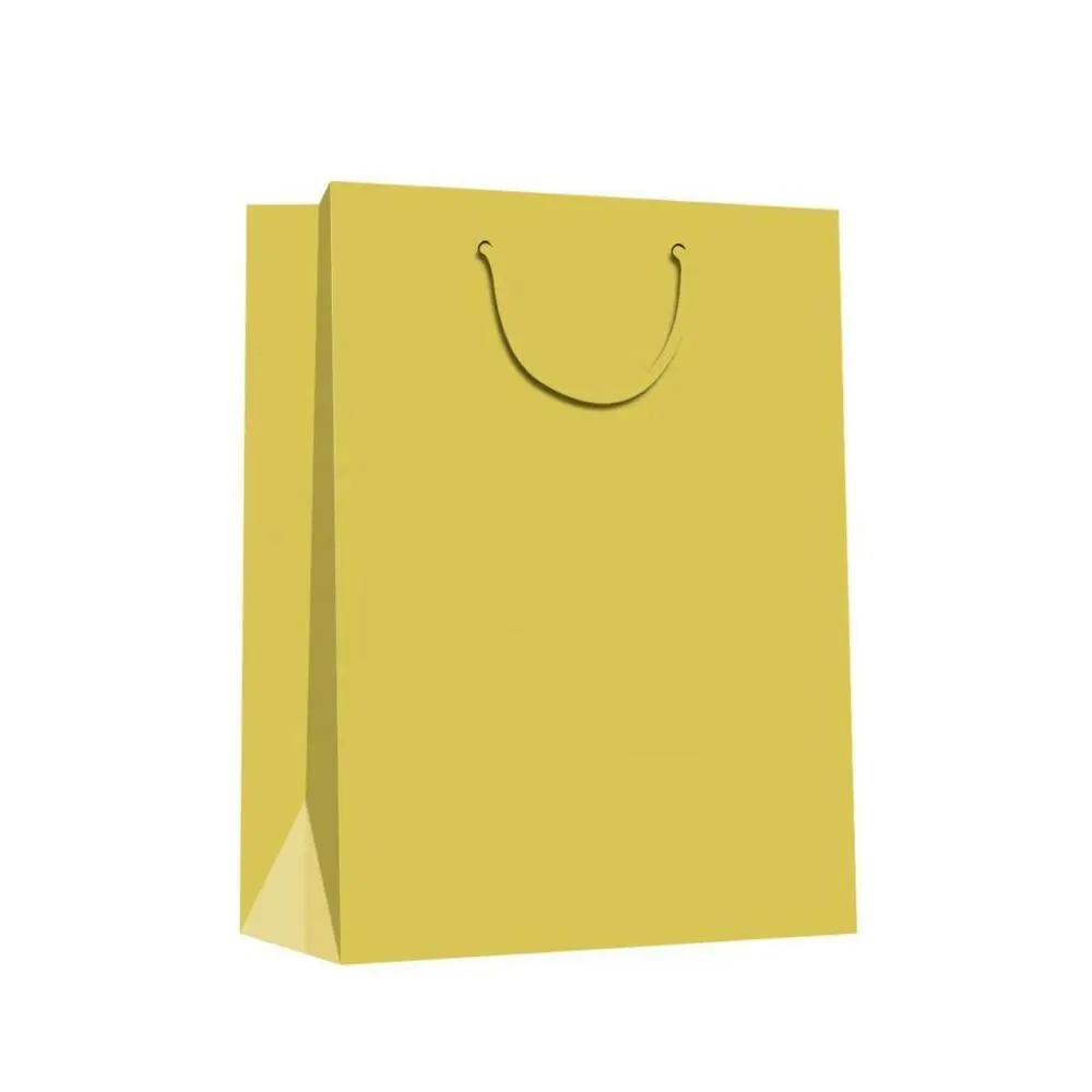2019 Wholesale Fashion Solid Color Yellow Eco-friendly Paper Bags With Rope Handles 1