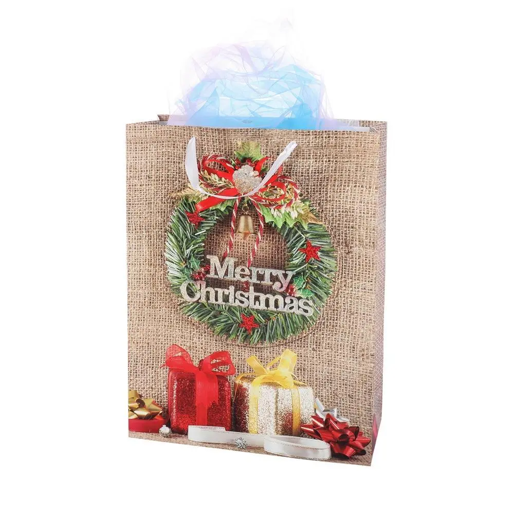 Bolsa de papel de compras de moda de bolsa de papel de regalo de puerta de Navidad Kraft resistente al desgaste con impresión de logotipo personalizado 2