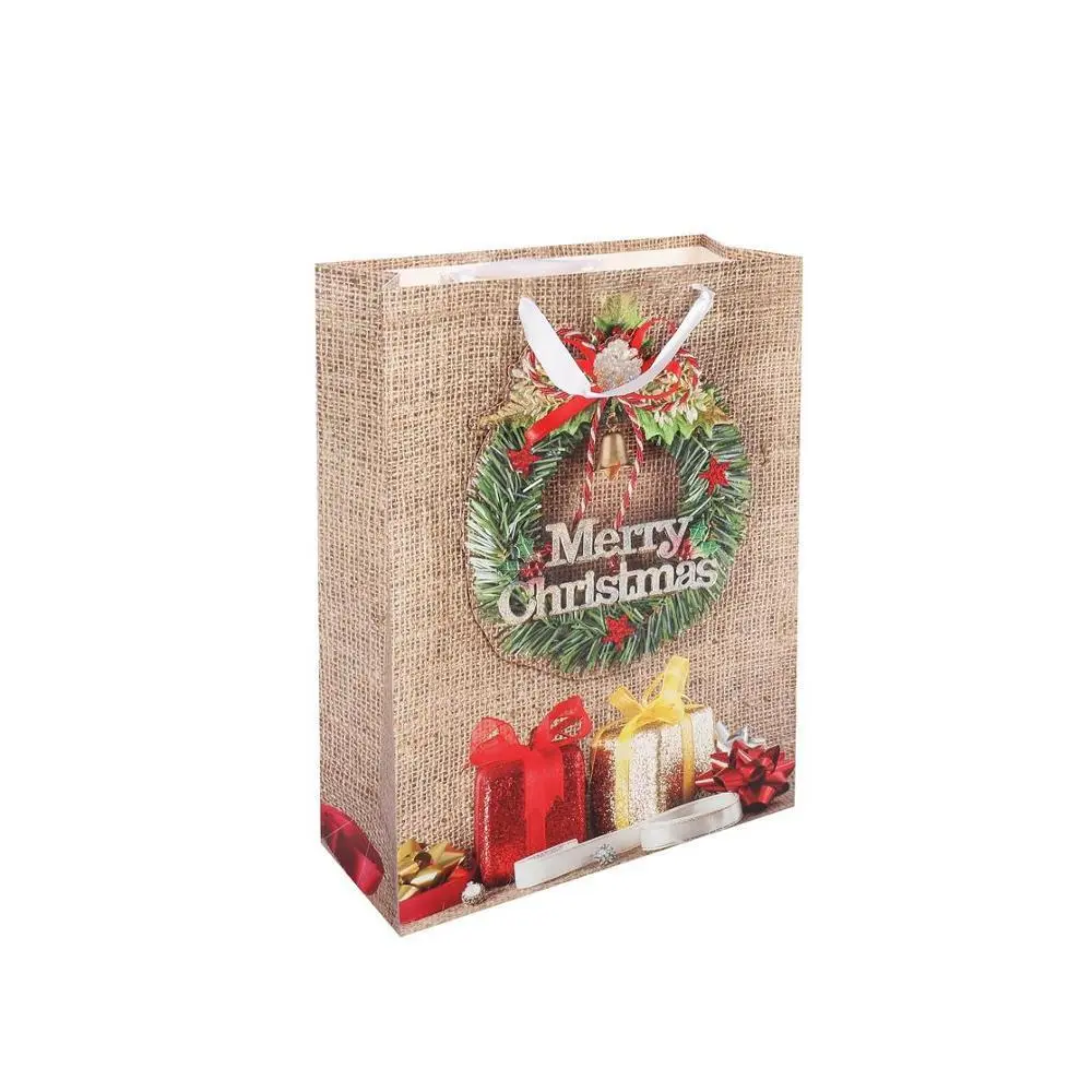 Bolsa de papel de compras de moda de bolsa de papel de regalo de puerta de Navidad Kraft resistente al desgaste con impresión de logotipo personalizado 1