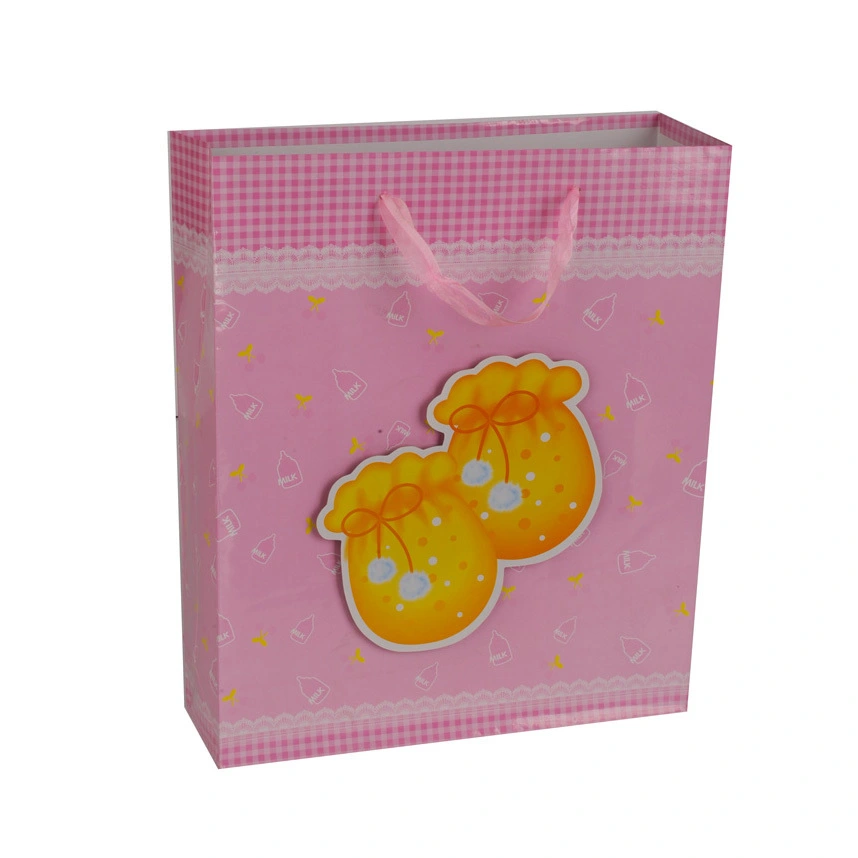 Commerce de gros de luxe durable pliant rose mignon joyeux anniversaire sac cadeau en papier 1