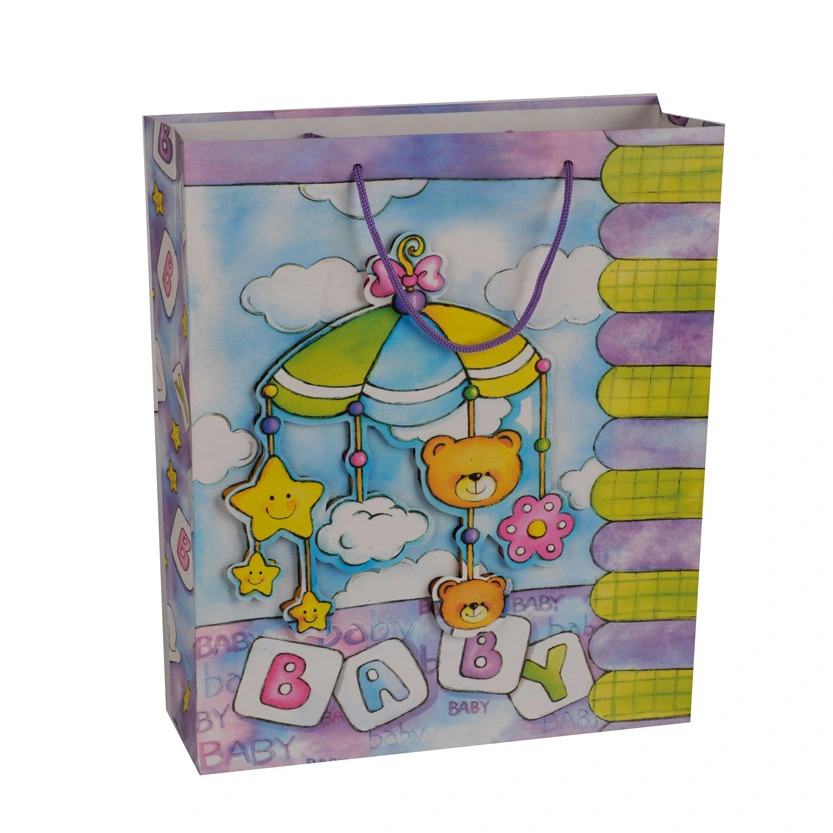 Commerce de gros de luxe durable pliant rose mignon joyeux anniversaire sac cadeau en papier 2