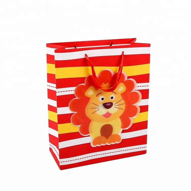 Borsa regalo per la spesa in carta avorio contratta con animali dei cartoni animati, fantasia per bambini 1