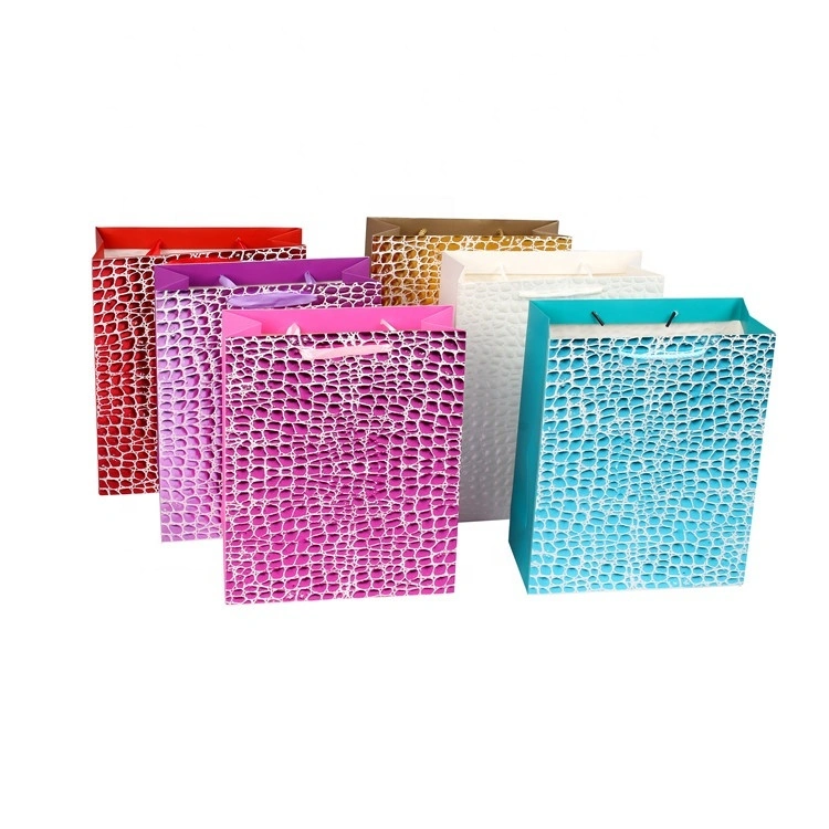 Custom Logo Colorful Fish Scale Grain Printing Luxury Fancy Gift Paper Bag With Ribbon Handles 1