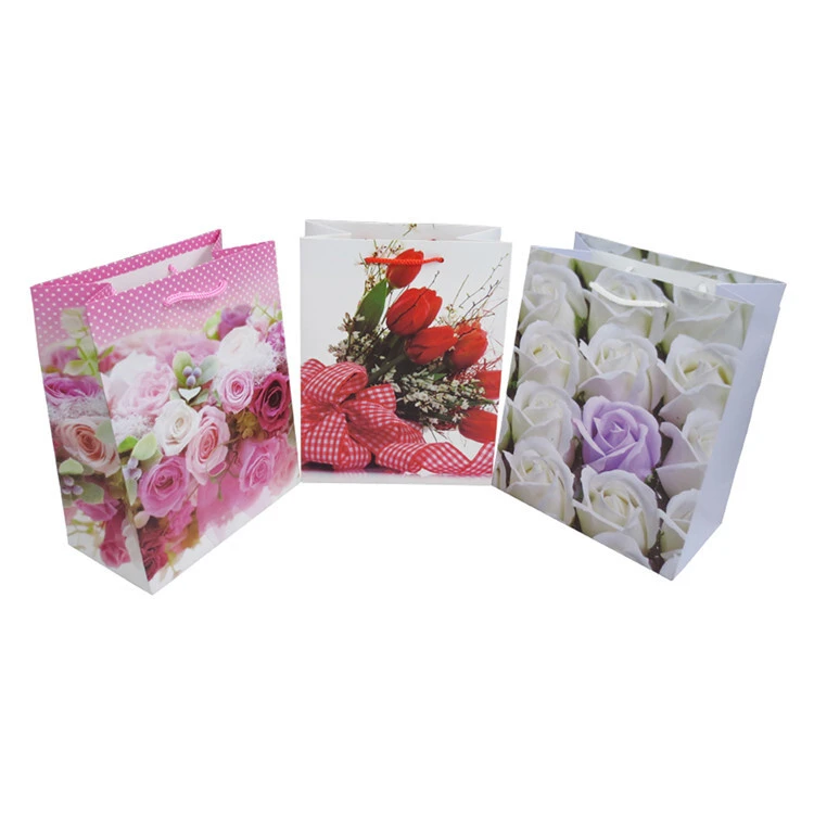 Borsa per la spesa in carta stampata a fiori di eccellente qualità, borsa in carta riciclata personalizzata ecologica 3