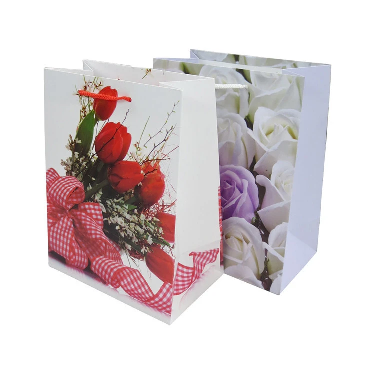 Borsa per la spesa in carta stampata a fiori di eccellente qualità, borsa in carta riciclata personalizzata ecologica 1