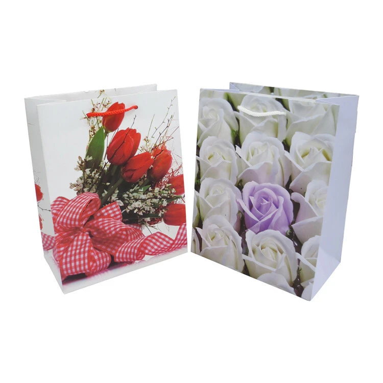 Borsa per la spesa in carta stampata a fiori di eccellente qualità, borsa in carta riciclata personalizzata ecologica 2