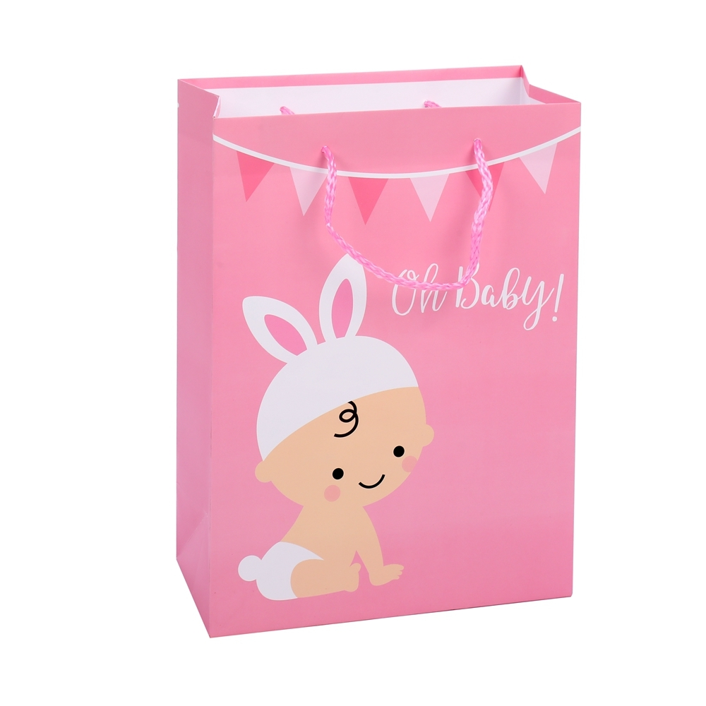 Sacs cadeaux en papier de haute qualité, rose, Simple, pratique, dessin animé, fête prénatale, Shopping 1