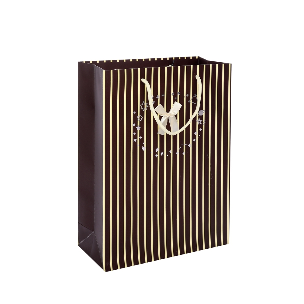 Custom Yellow Stripe Biodegradable Brown Kraft Paper Gift Bags With Bow Design 1