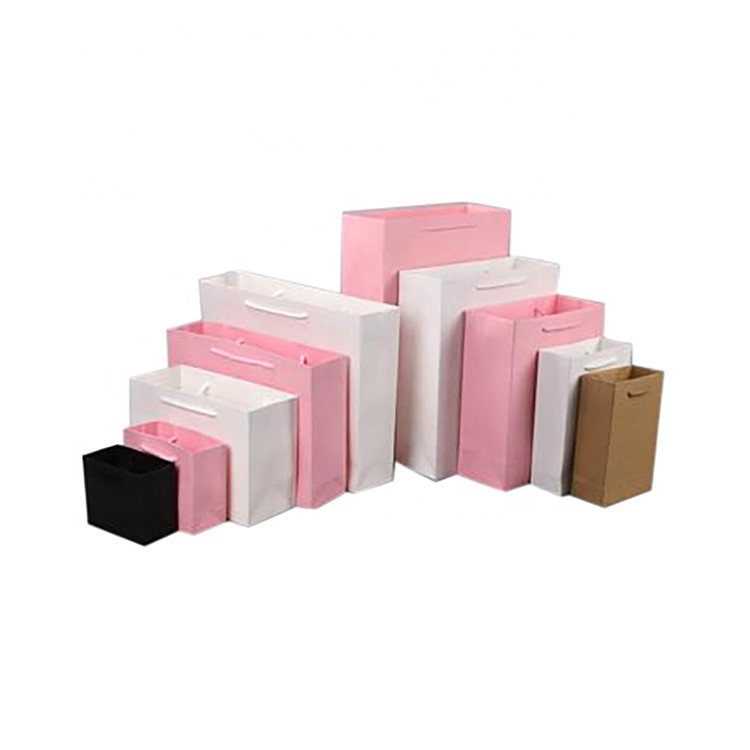 Wholesale Custom High-end Fashion Foldable Eco-friendly Solid Color Dessert Paper Bags With Rope Handles 2