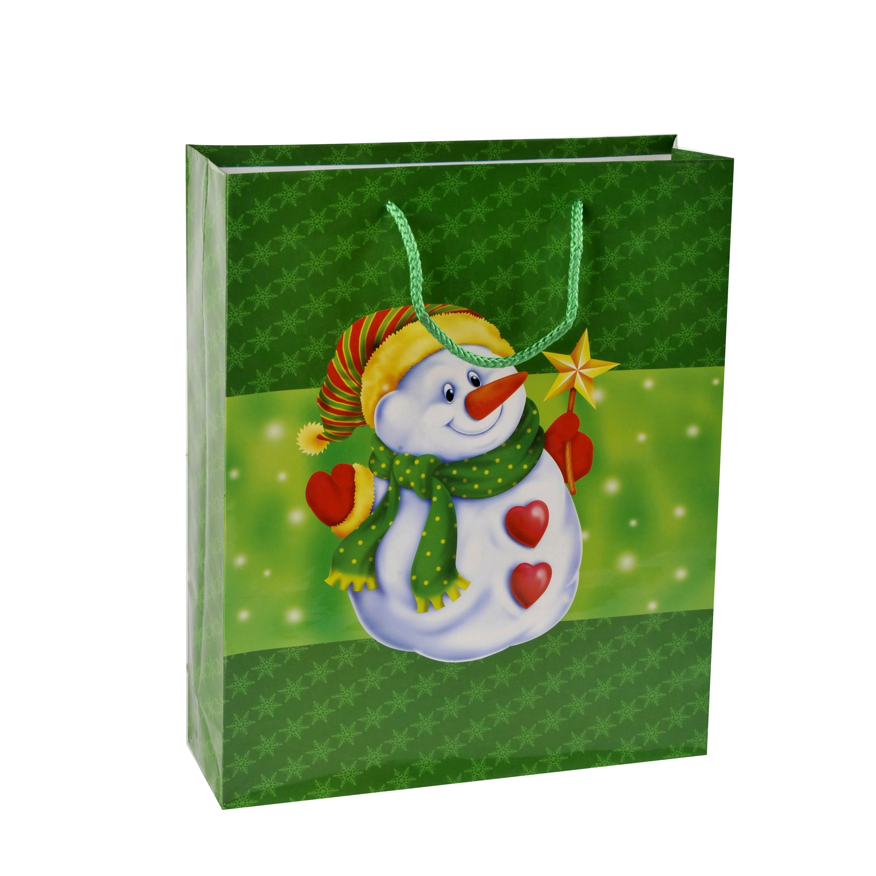 Heavy-duty Snowman Print Christmas Full Color Gift Paper Bag With Rope Handles 1