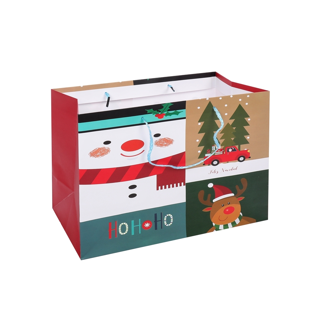 Wholesale Wide Bottom Eco-friendly Christmas Cartoon Printing Paper Gift Bags With Rope Handles 1
