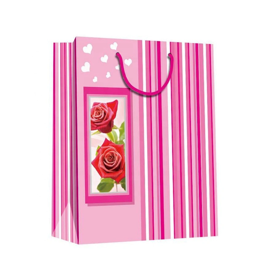Wholesale Handmade Elegant Printing Pink Decorative Door Paper Gift Bags For Shopping 1