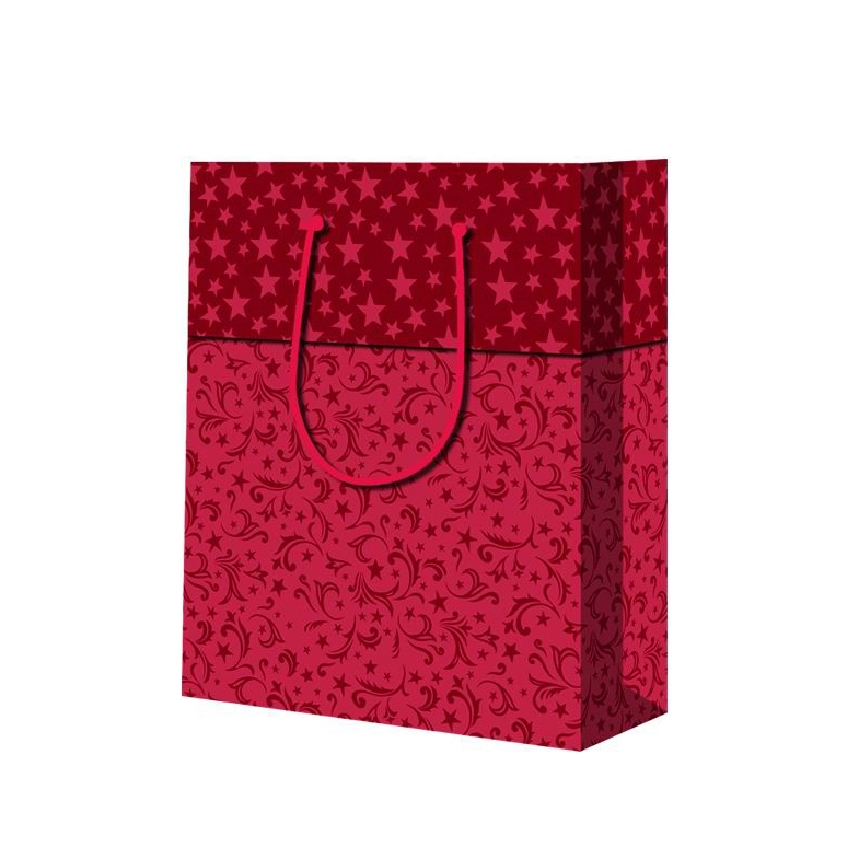 Foldable Double Handle Durable Red Fancy Square Bottom Paper Hand Bags 1