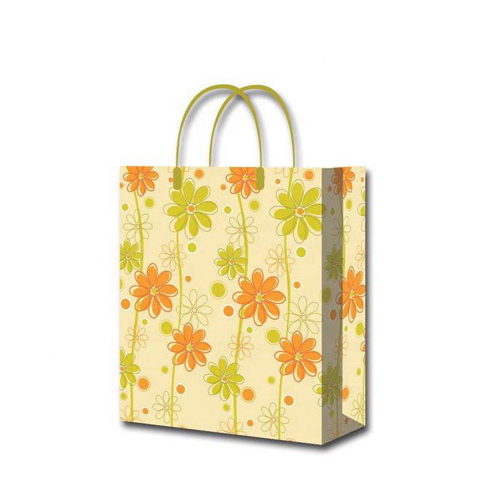 Wholesale Custom Flower Printed Eco-friendly Baby Shower Pink Gift Paper Bags With Handles 4