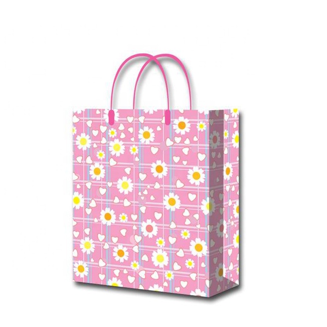 Wholesale Custom Flower Printed Eco-friendly Baby Shower Pink Gift Paper Bags With Handles 6