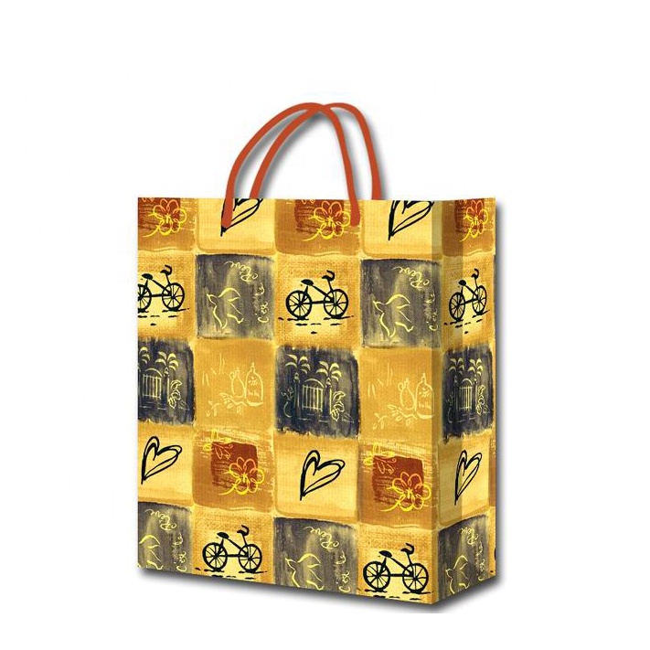 Wholesale Custom Flower Printed Eco-friendly Baby Shower Pink Gift Paper Bags With Handles 2