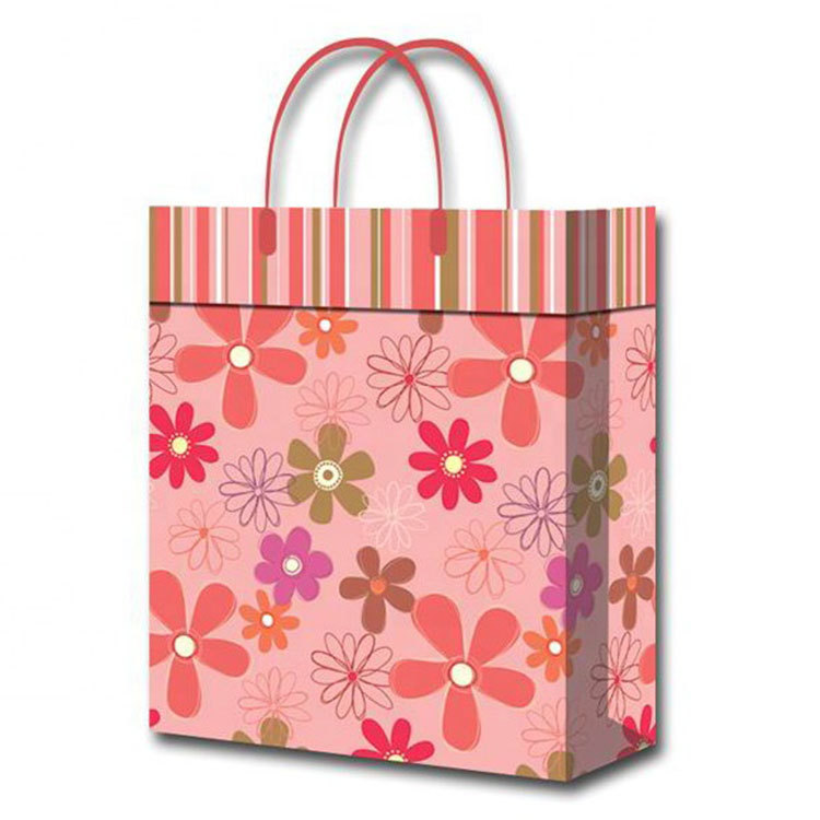 Wholesale Custom Flower Printed Eco-friendly Baby Shower Pink Gift Paper Bags With Handles 1