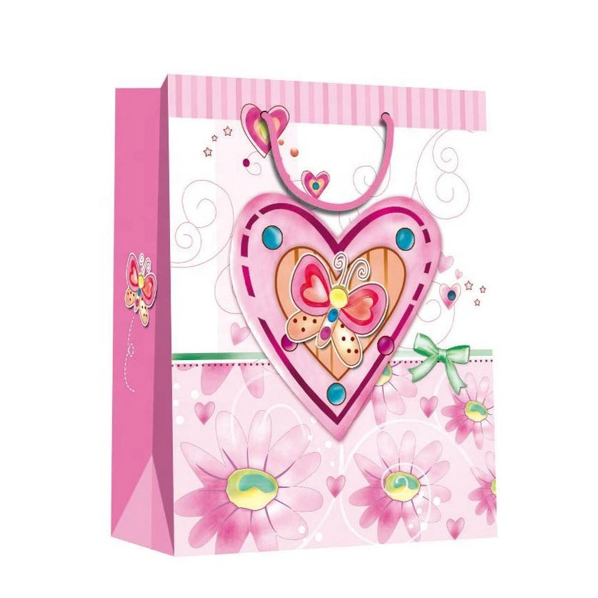 New Products Printing Heart Eco-Friendly Pink Baby Shower Paper Bags With Logo Print 1