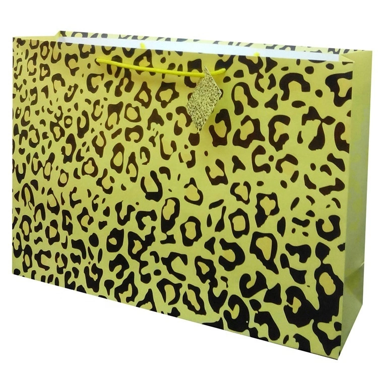 Borsa regalo in carta stampata leopardo all'ingrosso con cartellino 1