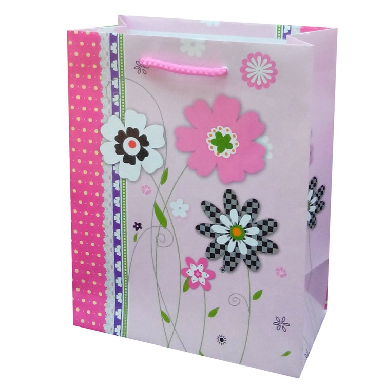 Hot Sale Rectangle Printing Rose White Kraft Paper Bags Grocery Bags For Shopping 6