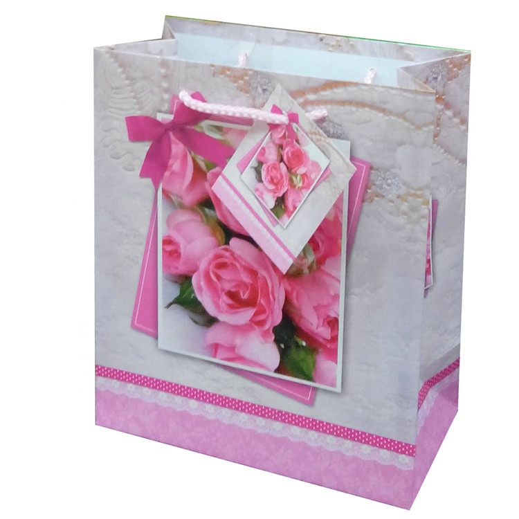 Hot Sale Rectangle Printing Rose White Kraft Paper Bags Grocery Bags For Shopping 4