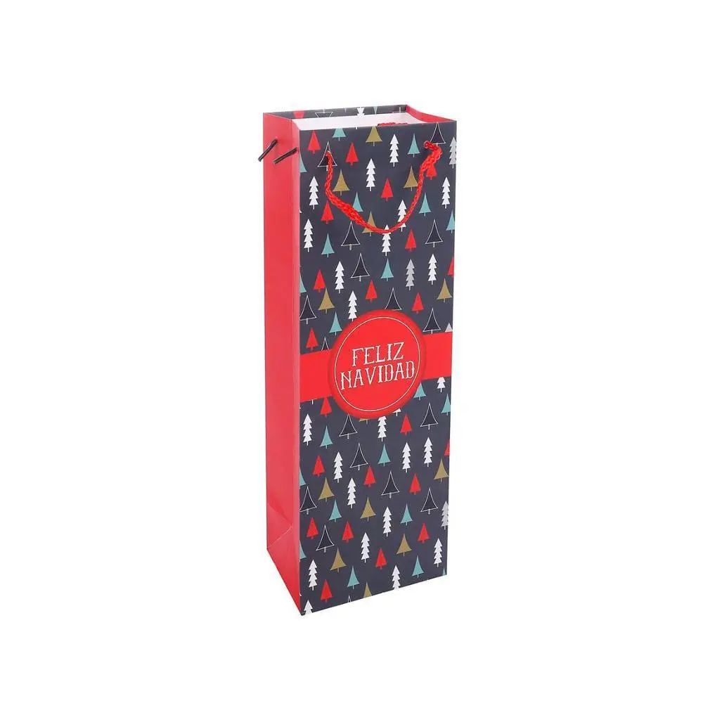 New Products Fashionable Printing Trees Blue Hand Kraft Paper Bag With Rope Handle 1