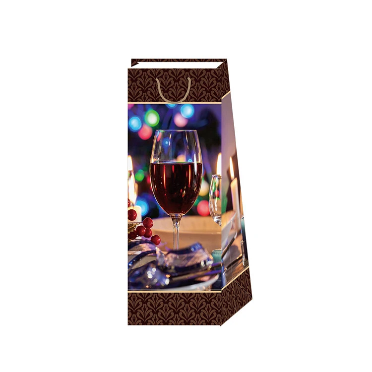 Wholesale Custom Logo Printing Reusable Fancy Wine Gift Bag With PP Rope Handles 1